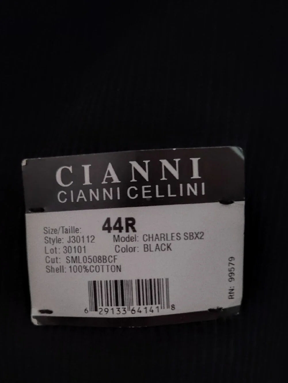 Cianni Cellini Men's Black Cordoroy 2 Button Sport Coat Blazer Size 44R NWT